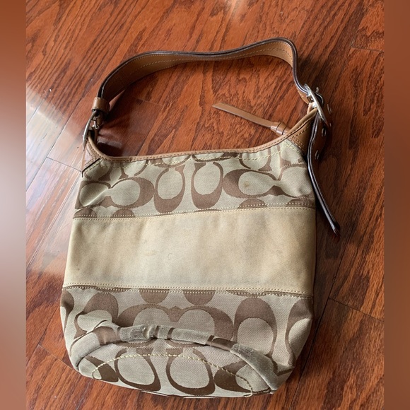 Coach Handbags - Coach Khaki Signature Leather Trim Satchel Shoulder/Bodycross Bag